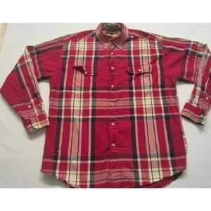 VTG Tommy Hilfiger men red/blue plaid‎ long sleeve button up pocket shirt sz XL